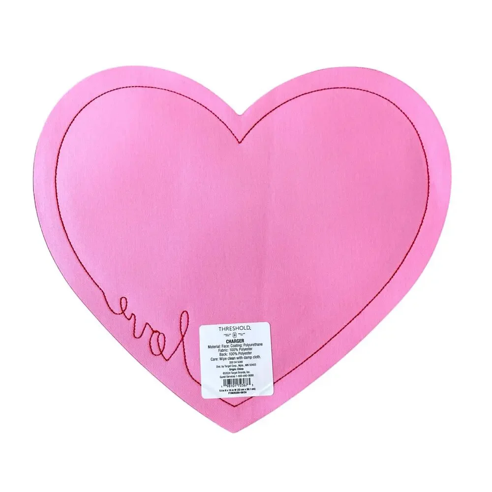 Threshold Pink Faux Leather LOVE Heart Shaped Placemat Charger 15x13 NEW